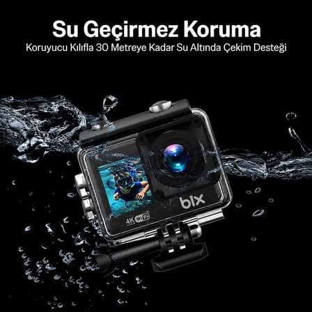 Bix Pulse Dual 4K 30FPS 20MP Wi-Fi Aksiyon Kamerası Dokunmatik Ekran Su Geçirmez Bisiklet Motosiklet Kask Su Altı ve Vlog Kamerası