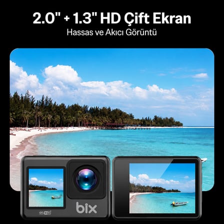 Bix Pulse Dual 4K 30FPS 20MP Wi-Fi Aksiyon Kamerası Dokunmatik Ekran Su Geçirmez Bisiklet Motosiklet Kask Su Altı ve Vlog Kamerası