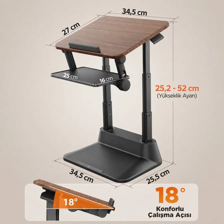 Bix Saiji D8 Ergonomik Laptop Standı Ahşap Yüzey Fare Platformlu Yükseklik Ayarlı Katlanabilir 11-17 inç Dizüstü Bilgisayar Standı