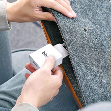 Bix 18W QC 3.0 Hızlı Şarj Cihazı ve Type-C USB Kablo Beyaz
