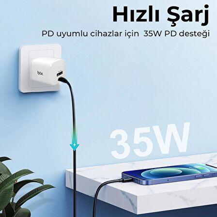 Bix Type-C 35 Watt Hızlı Şarj Aleti Beyaz