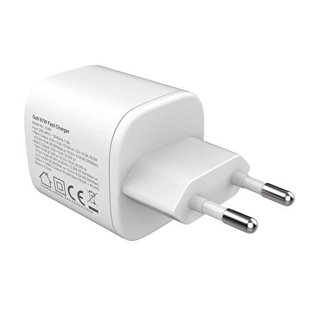 Bix SV67 67W GaN SuperVooc 2.0 Type-C ve USB-A Çift Bağlantı Noktalı Yüksek Hızlı Şarj Cihazı