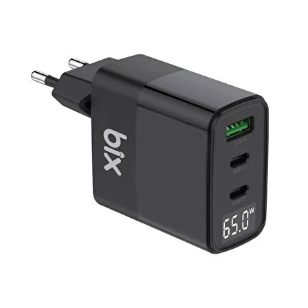 Bix Göstergeli Type-C 65 Watt Hızlı Şarj Aleti Siyah