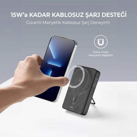 BIX PB105 PD20W TYPE-C/ USB-A VE 15W MANYETIK KABLOSUZ HIZLI SARJ DESTEKLI LED GOSTERGELI POWERBANK
