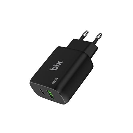 Bix ZH-2U41T 25W USB Type-C PD Çift Portlu Hızlı Şarj Cihazı Siyah