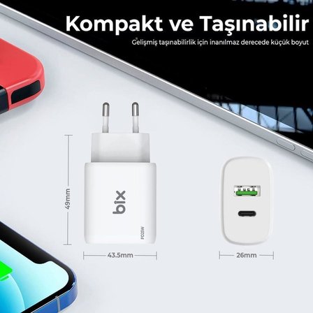 Bix ZH-2U41T 25W Siyah Hızlı Şarj Adaptörü - Outlet