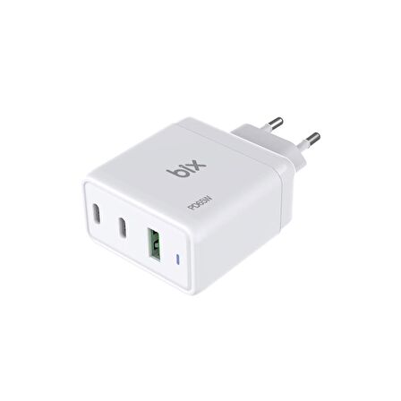 Bix 65W GaN USB Type-C QC 4.0 PD 3 Portlu Hızlı Şarj Cihazı Beyaz