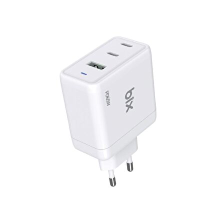 Bix 65W GaN USB Type-C QC 4.0 PD 3 Portlu Hızlı Şarj Cihazı Beyaz