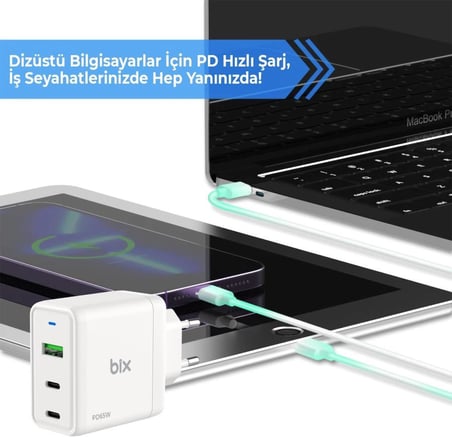 Bix BX3P65G 65 W Hızlı Şarj Adaptörü - Outlet