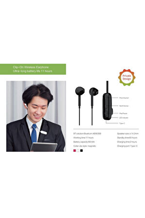 BXA4 Klipsli Bluetooth 5.3 TWS Mikrofonlu Kulak içi Yaka Kulaklık Beyaz