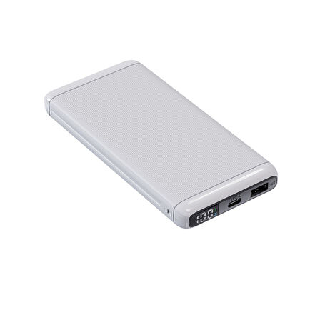 Bix 10000mAh 20W PD Type-C ve USB-A SCP 22.5W QC 3.0 18W Çift Çıkışlı LED Ekranlı Powerbank Beyaz
