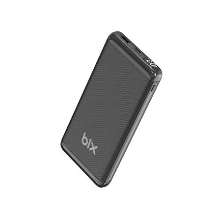 Bix 10000mAh 20W PD Type-C ve USB-A SCP 22.5W QC 3.0 18W Çift Çıkışlı LED Ekranlı Powerbank Siyah