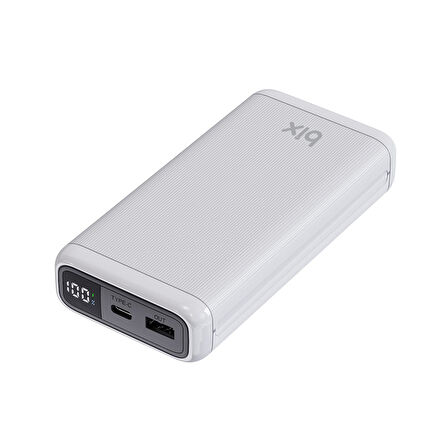 Bix 20000mAh USB-A 22.5W ve Type-C PD 20W Çift Çıkışlı LED Ekranlı Powerbank Beyaz