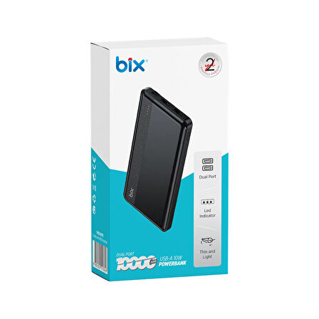 Bix 10000mAh Çift USB Çıkışlı ve LED Bildirimli Portatif Powerbank Siyah