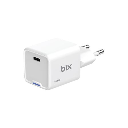 Bix 20W GaN USB-C Hızlı Şarj Adaptörü iPhone, Android ve iPad Uyumlu Type-C PD Şarj Aleti Beyaz