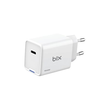Bix BX1P45G 45W GaN Type-C PD PPS Akım Korumalı LED Göstergeli Hızlı Şarj Aleti Beyaz