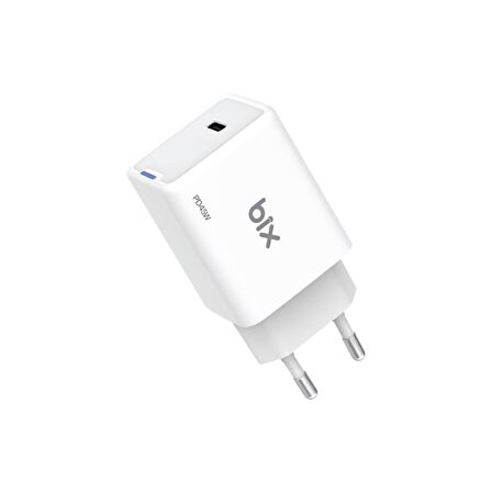 Bix BX1P45G 45W GaN Type-C PD PPS Akım Korumalı LED Göstergeli Hızlı Şarj Aleti Beyaz