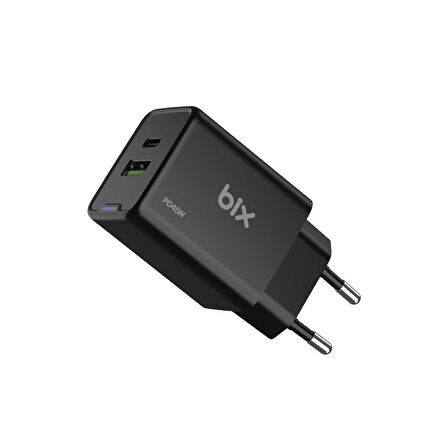 Bix BX2P46G 45W GaN USB-C + USB-A Şarj Aleti iPhone iPad PPS PD Type-C Hızlı Şarj Cihazı Siyah