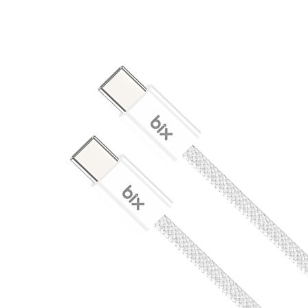Bix Type-C to Type-C 60W Örgülü Şarj ve Data Kablosu 1 Metre Beyaz