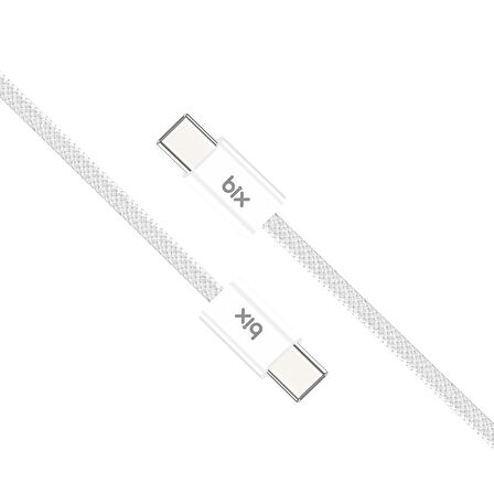 Bix Type-C to Type-C 60W Örgülü Şarj ve Data Kablosu 1 Metre Beyaz