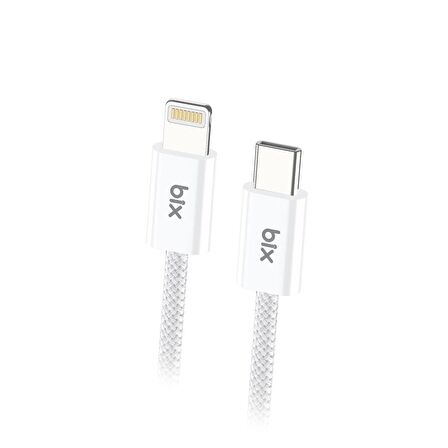 Bix BX03CL 27W Type-C to Lightning iPhone Örgülü Data ve Şarj Kablosu Beyaz 1 Metre