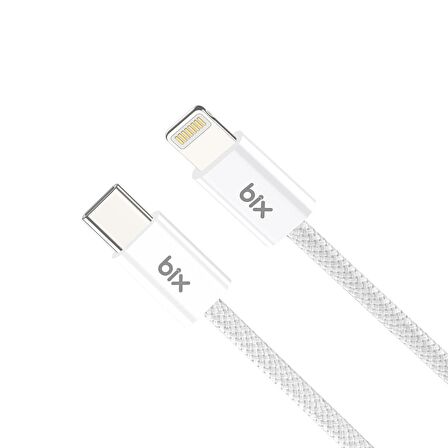Bix BX03CL 27W Type-C to Lightning iPhone Örgülü Data ve Şarj Kablosu Beyaz 1 Metre