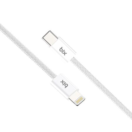 Bix BX03CL 27W Type-C to Lightning iPhone Örgülü Data ve Şarj Kablosu Beyaz 1 Metre