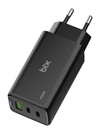 Bix Bx3p66g Gan 65w 2xtype-c 1X Usb 3 Portlu Hızlı şarj adaptörü 