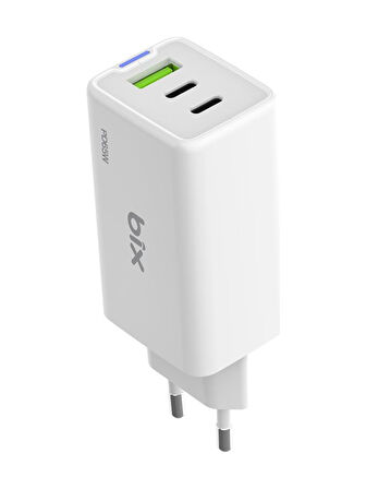 Bix Bx3p66g Gan 65w 2xtype-c 1xUsb 3 Portlu Hızlı şarj adaptörü -Beyaz