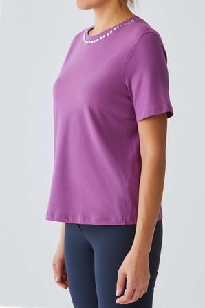 Taş İşlemeli Kadın t-shirt   Fuşya