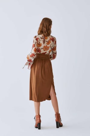 Beli Lastikli  Etek   Taba