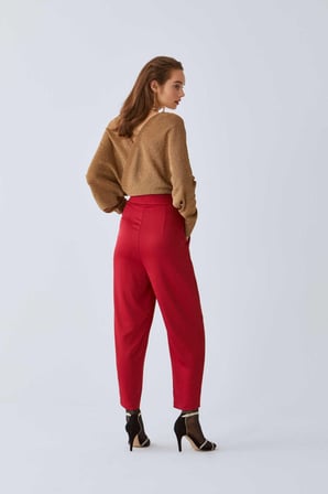 Kuşak Detaylı  Kadın Pantolon   Bordo