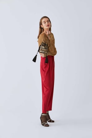 Kuşak Detaylı  Kadın Pantolon   Bordo