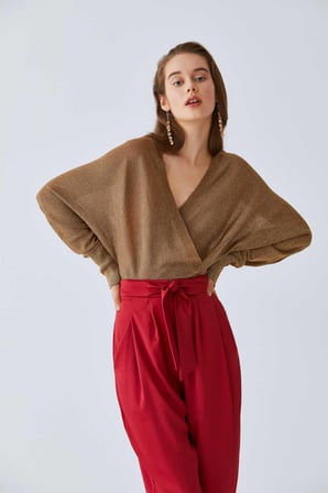 Kuşak Detaylı  Kadın Pantolon   Bordo