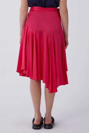 Asimetrik Kesim Etek   Fuşya