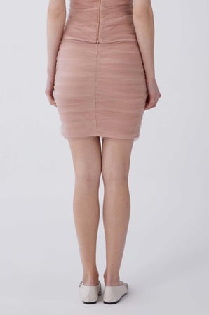 Drape Tüllü Mini Etek   Pudra