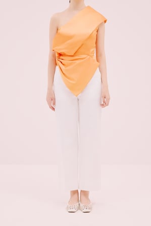 Asimetrik Saten Bluz Oranj
