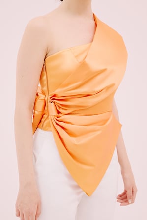 Asimetrik Saten Bluz Oranj