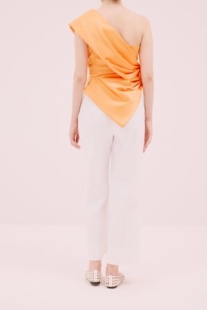 Asimetrik Saten Bluz Oranj