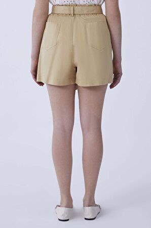 Kuşaklı Mini Kadın Şort   Camel