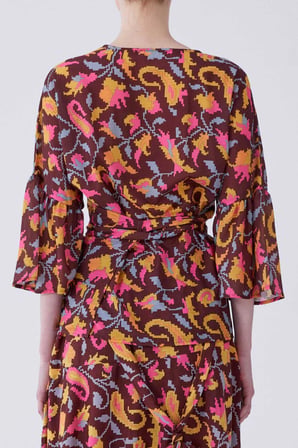 V Yaka Floral Desen Bluz Standart Renk