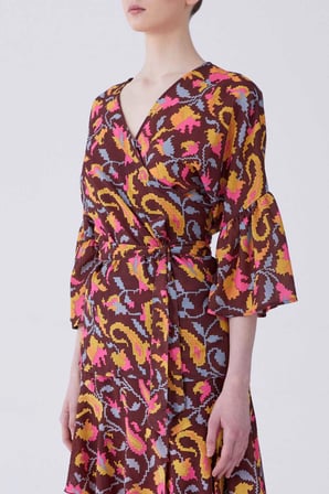 V Yaka Floral Desen Bluz Standart Renk