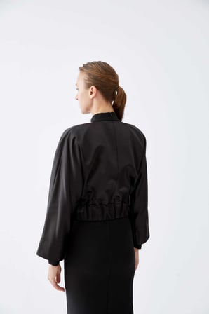 Beli Lastikli Bomber Kadın Ceket   Siyah
