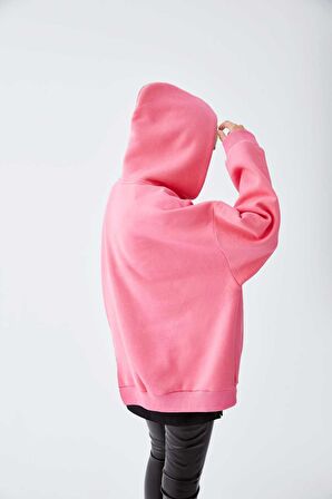 Hoodie Baskılı  Kadın Sweatshirt   Pembe