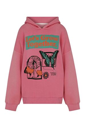 Hoodie Baskılı  Kadın Sweatshirt   Pembe