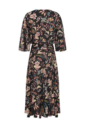 Floral Desenli Kruvaze Midi Boy Elbise Standart Renk