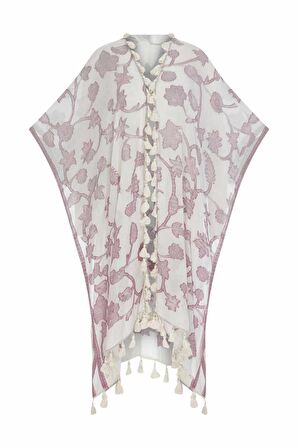 Püskül Detaylı Desenli Kimono Standart Renk
