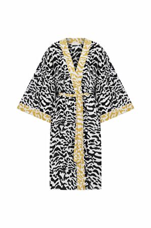 Kuşaklı Zebra Desenli Kimono Standart Renk