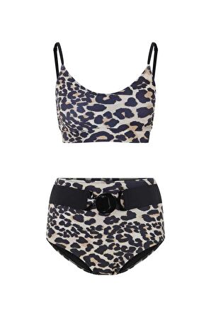 Kemerli Leopar Desenli Bikini   Leopar