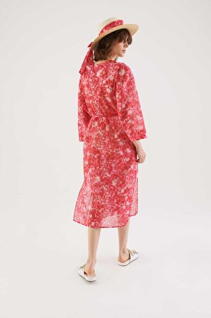 Belden Bağlamalı Desenli Kimono Standart Renk